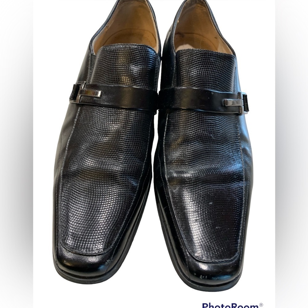 Stacy Adams Slip on Textured Black Leather Buckle Loafers Sz 10